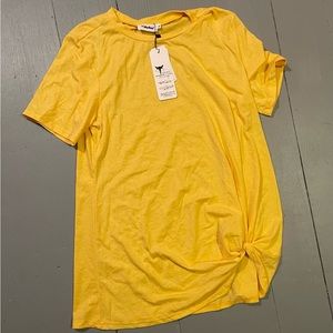Yidarton Tops Canary Yellow Asymmetrical Knotted Tee Xl New with tags